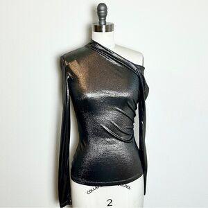 NWT Ralph Lauren Collection Purple Label Metallic Gunmetal OTS Blouse XS (022)